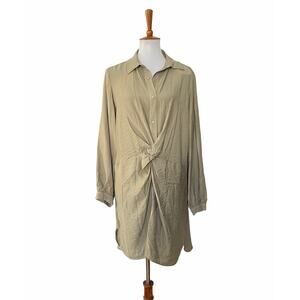 Zara Womens Long Sleeve Twist Front Pullover Dress Green S Small